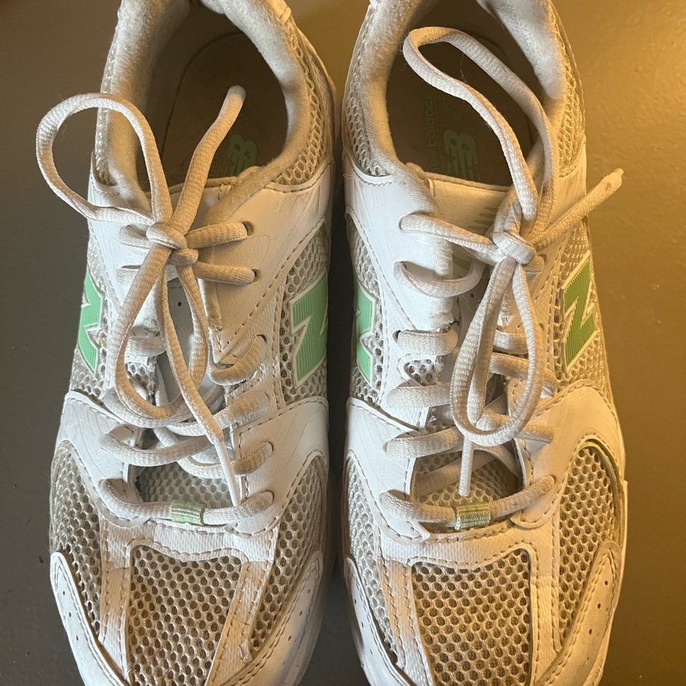New Balance White and Green Sneakers